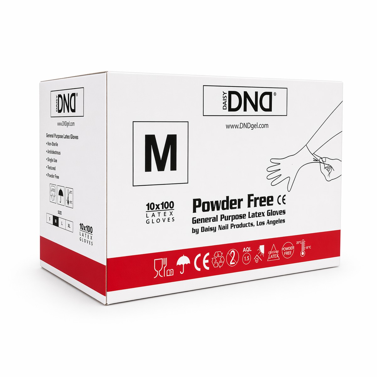 DND DND Powder-Free Latex Gloves — 10-Box Case, Medium (M), Case of 10 boxes (1,000 gloves)